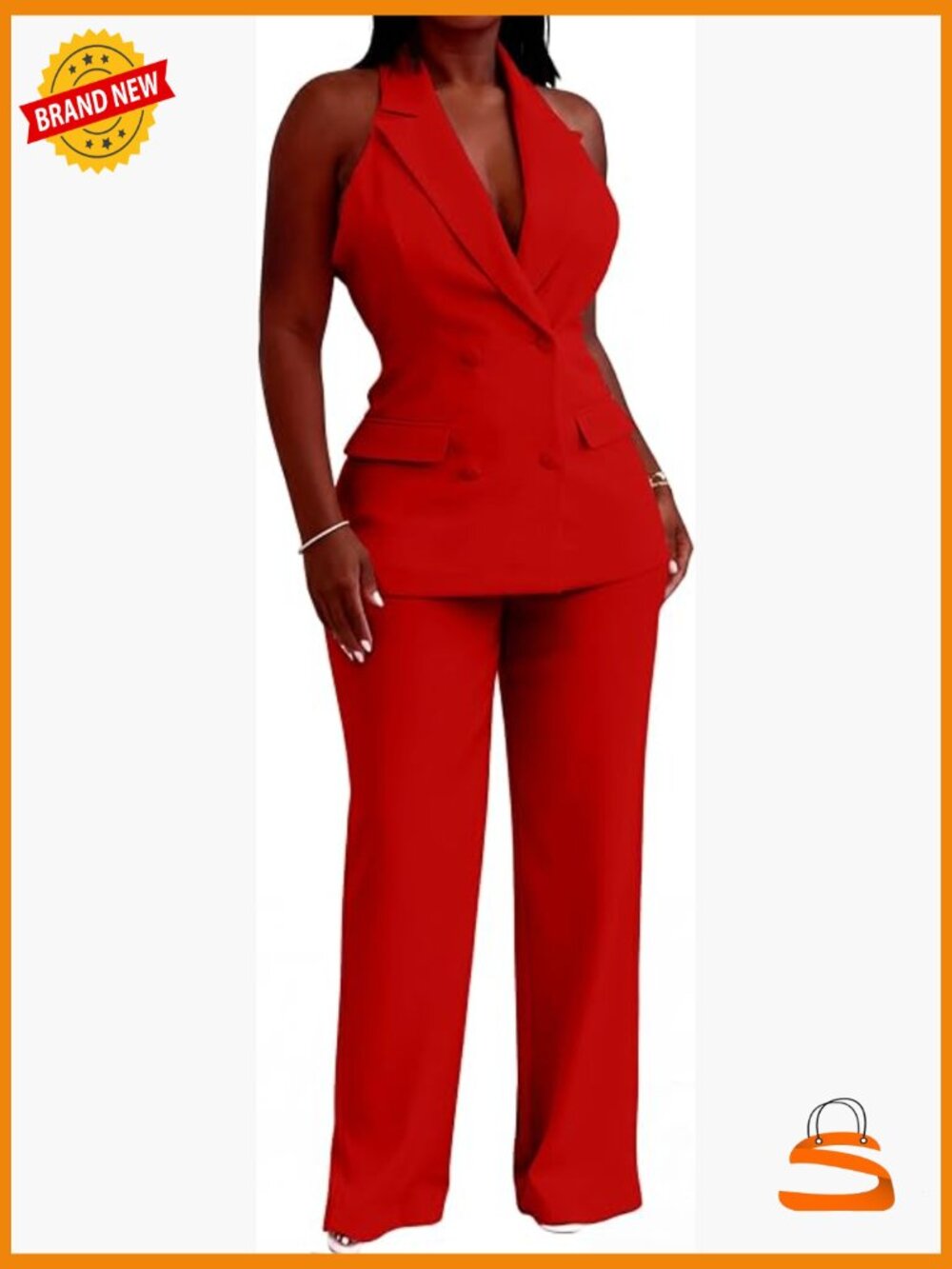 Sleeveless 2 Piece Pantsuit Set Business Work Office Suit Women